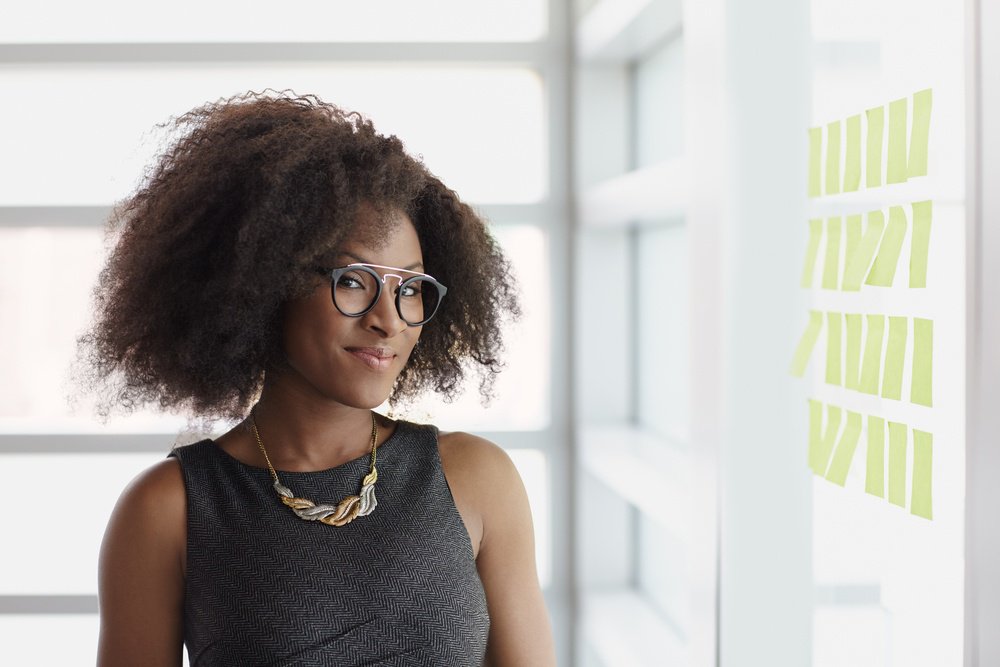 proud woman showing productivity in the workplace